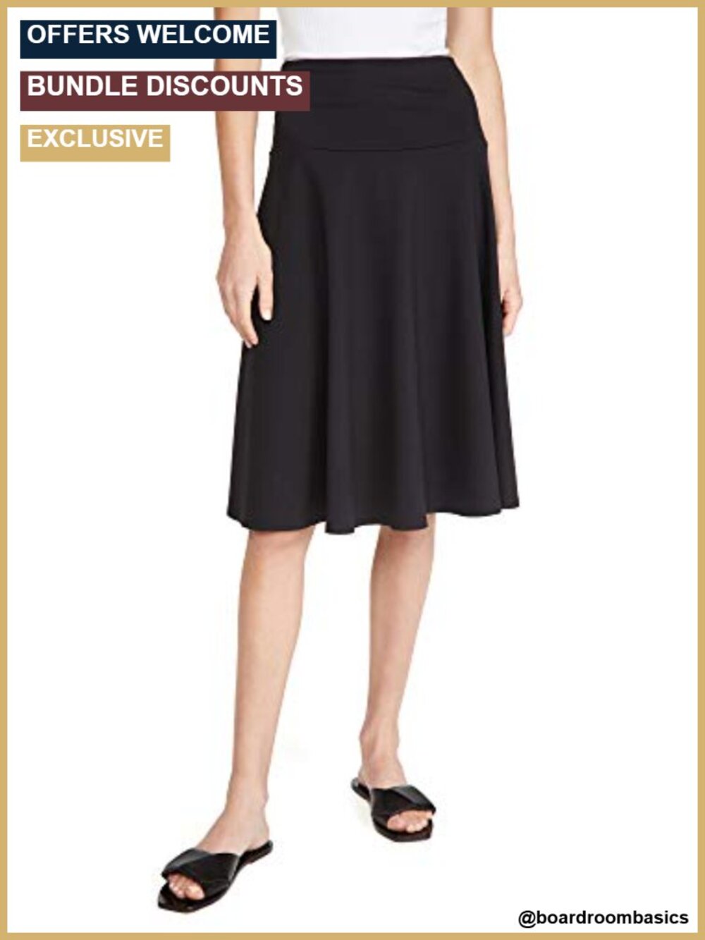 High Waisted A-Line Skirt with Wide Waistband Stretch Jersey